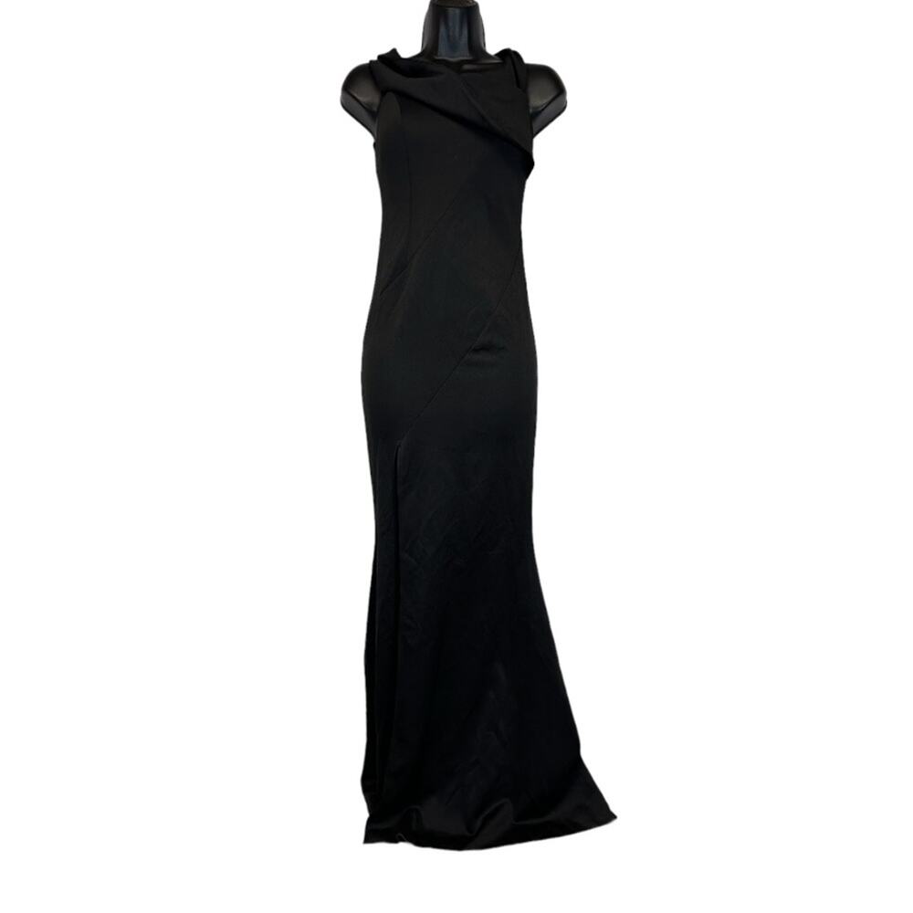Metisu Black One Shoulder Split Fishtail Mermaid‎ Maxi Dress Size XS